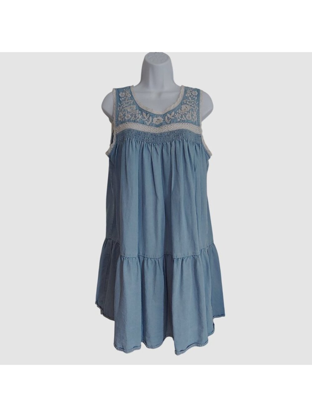Lucky Brand Babydoll Dress Lace Embroidered Boho Cottagecore Tiered Festival M